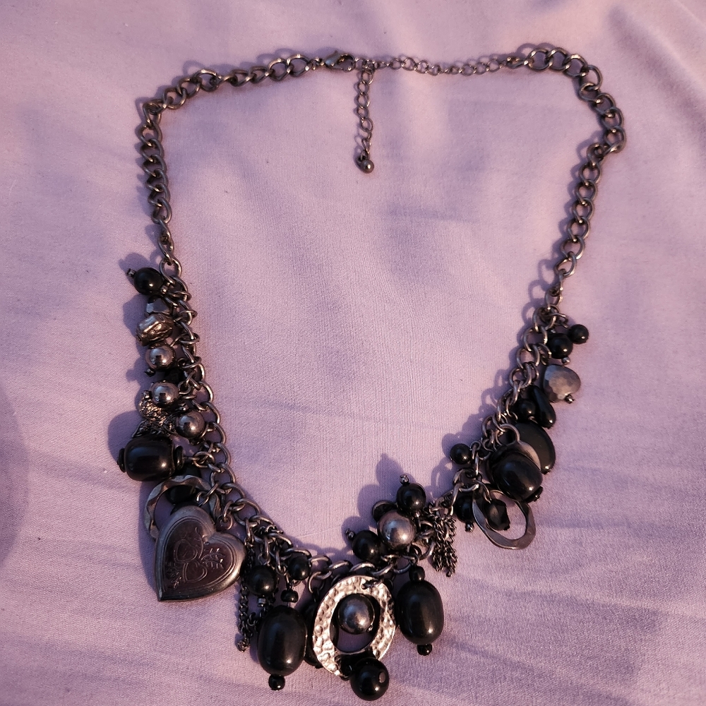 Black and Silver Charm Locket Necklace